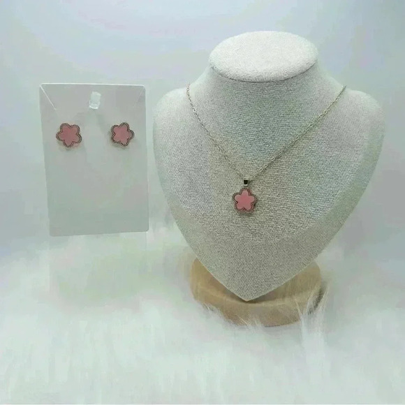 Chrystelle Pink Flower Necklace & Earring Set - Picture 1 of 7